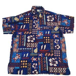 Vintage Rima Hibiscus Hawaiian Aloha Shirt 100% Terivoile Men's Size L 1614